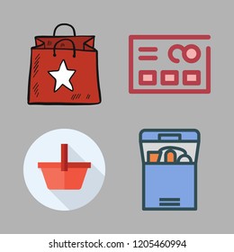 shop icon set. vector set about credit card, upermarket, box and shopping bag icons set.