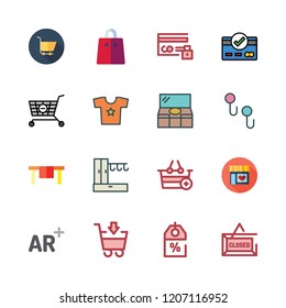 shop icon set. vector set about augmented reality, hanger, supermarkets and shopping cart icons set.