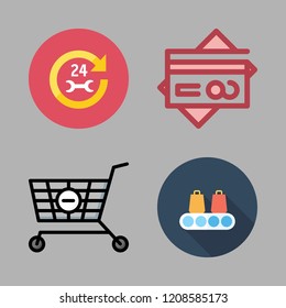 shop icon set. vector set about credit card, shopping cart, supermarket and car repair icons set.