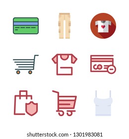 shop icon set. vector set about shopping cart, credit card, shirt and pants icons set.