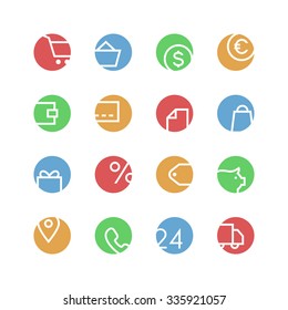 Shop icon set - vector minimalist. Different symbols on the colored background.