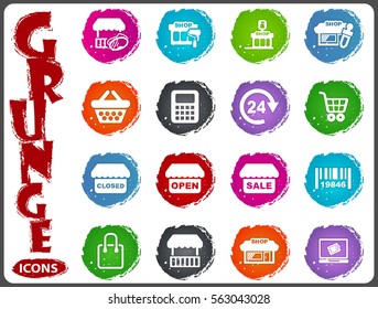 Shop icon set for web sites and user interface in grunge style