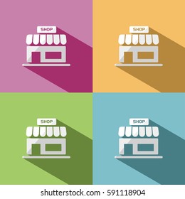 Shop icon with shadow on colored backgrounds