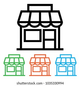 Shop icon, store front. Black and color versions. Outline design. Vector illustration