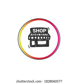 Shop icon. Storefront sign. Retail social media ui design element concept. Hand drawn black pencil sketch vector illustration for market place and online shop website