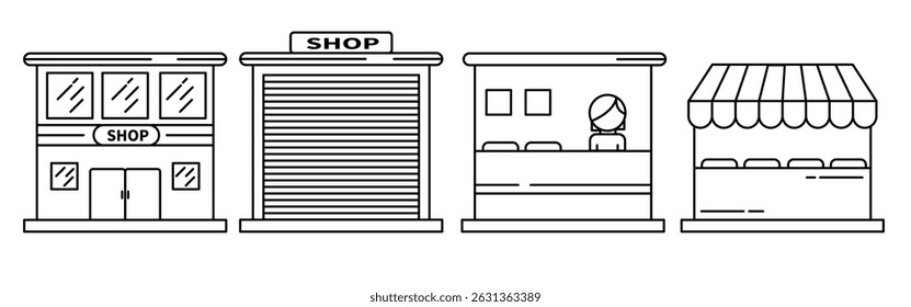 
Shop-Symbol mit Schaufenster und gestreifter Markise.