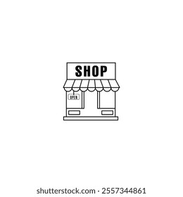 Shop icon symbol vector Illustration, line drawing grocery or local shop and store logo