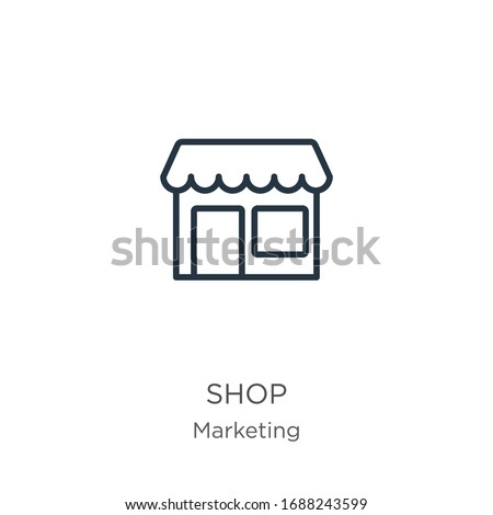 Shop icon. Thin linear shop outline icon isolated on white background from marketing collection. Line vector sign, symbol for web and mobile