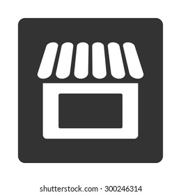Shop icon. This flat rounded square button uses white and gray colors and isolated on a white background.