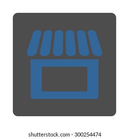 Shop icon. This flat rounded square button uses cobalt and gray colors and isolated on a white background.