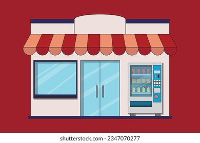 tienda icono de diseño vectorial con dos puertas de vidrio y una máquina expendedora frente a la tienda. Los diseños de tendencia parecen adecuados para todo tipo de diseños