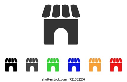 Shop icon. Vector illustration style is a flat iconic shop symbol with black, gray, green, blue, yellow color variants. Designed for web and software interfaces.