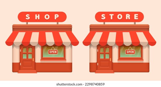 Shop icons. 3d shop icons. Cartoon stylish store icons. Vector clipart isolated on white background.