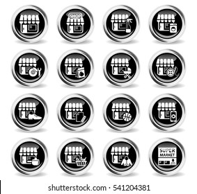 shop icons on stylish round chromed buttons