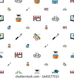 shop icons pattern seamless. Included editable flat Small business, Hairdressing salon, eCommerce, Product Listing, Pen, bike repair service icons. shop icons for web and mobile.