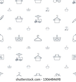 shop icons pattern seamless white background. Included editable line fast food cart, hanger, perfume, shopping basket, bra, ticket on sale icons. shop icons for web and mobile.