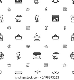 shop icons pattern seamless white background. Included editable outline heart flower, hanger, man hairstyle, fast food cart, shopping bag icons. shop icons for web and mobile.