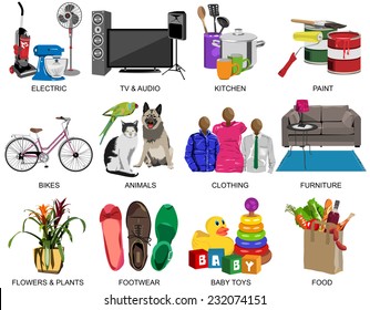 Shop icons set for Department store divided to twelve subjects in vector format. Total  thirty one icons