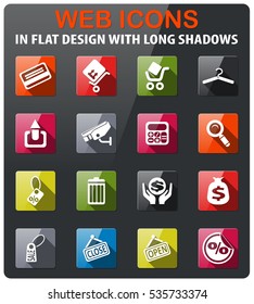 shop icons set in flat design with long shadow