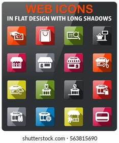 shop icons set in flat design with long shadow