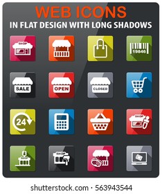 shop icons set in flat design with long shadow