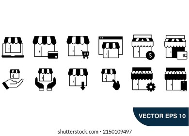 Shop-Icons-Set. Shop Pack-Symbol-Vektorelemente für Infografik-Web