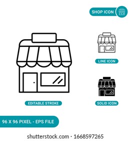 Shop icons set vector illustration with solid icon line style. Online store concept. Editable stroke icon on isolated background for web design, infographic and UI mobile app.