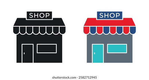 Shop icons set vectors black and colored style