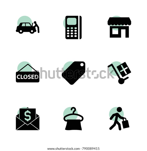 Shop icons.\
vector collection filled shop icons set.. includes symbols such as\
car repair, hanger, money transfer, closed, store, price tag. use\
for web, mobile and ui\
design.