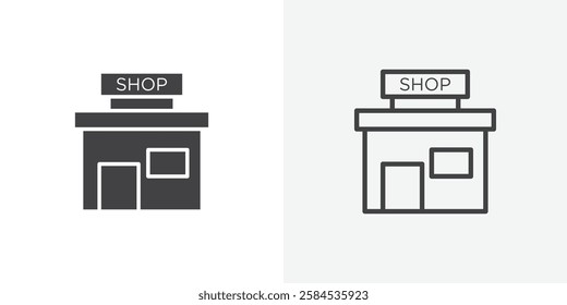 Shop icons vectors illustrations in black fill and liner versions