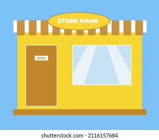 Shop-Illustration, blauer Hintergrund, für Post-Design-Zwecke auf sozialen Medien und Banner oder Symbole