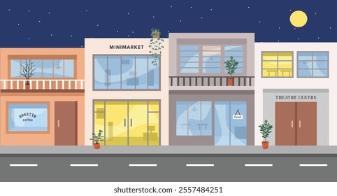 Shop Illustration. Outlet. Department store. Market. Supermarket. Mart. Emporium. Chain store. Hypermarket. Cafe illustration. Minimarket. Theatre center. Modern store. Street. Storefront.