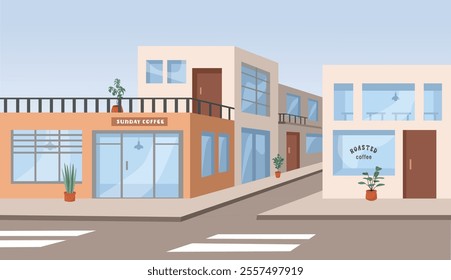 Shop illustration. Outlet. Department store. Market. Supermarket. Mart. Emporium. Chain store. Hypermarket. Cafe. Building illustration.