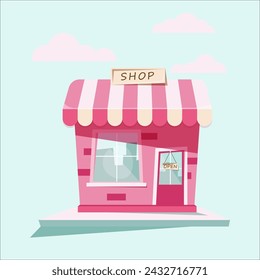 Shop illustration in pink color. Building vector EPS10