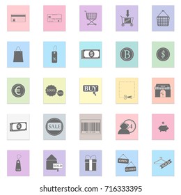 Shop illustration set Vector black icon on color sticker