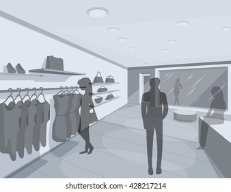 Shop Interior. Abstract illustration of Clothes Shop Interior and People Shopping. Retail Series. Vector EPS10.