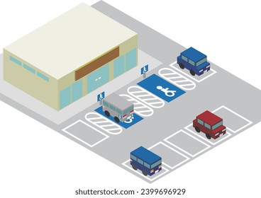Shop with isometric wheelchair parking space