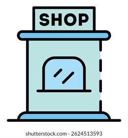 Icono del quiosco de la tienda. Esquema de la tienda de Vector icono de color plano aislado