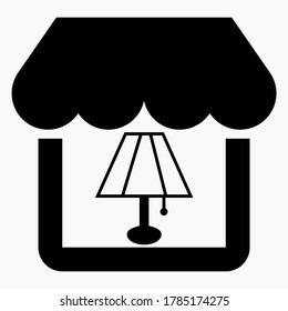 Shop and lamp. Sale of fixtures. Electrical equipment for shops. Vector icon.