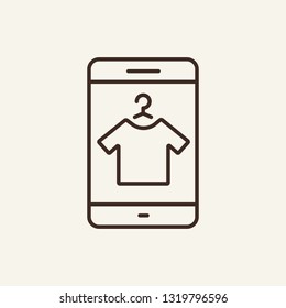 Shop line icon. T-shirt on mobile screen on white background. Mobile app concept. Vector illustration can be used for topics like technology, modern world, gadget