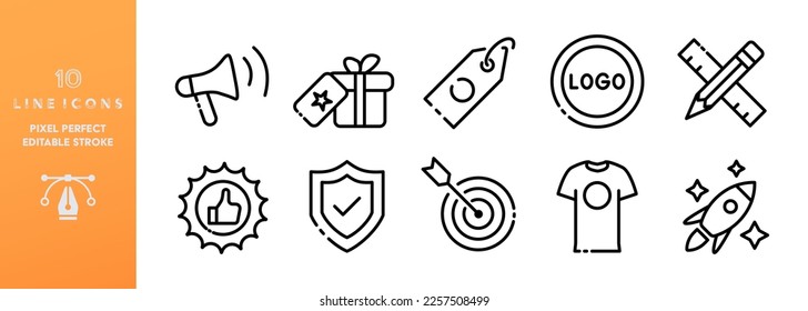 Shop line icons set. Editable stroke, Coupon, logo, product, reliability, quality, profit, purchases, sales, gifts, rating, reviews, success, takeoff. Business concept. Vector black line icons set - Shutterstock ID 2257508499