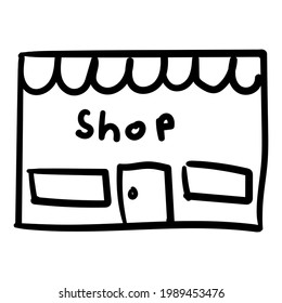 Shop Line Icons vector design black. Hand drawn shop. Simple vector icon. Cartoon shop line icon. Drawing shop, vector sketch.