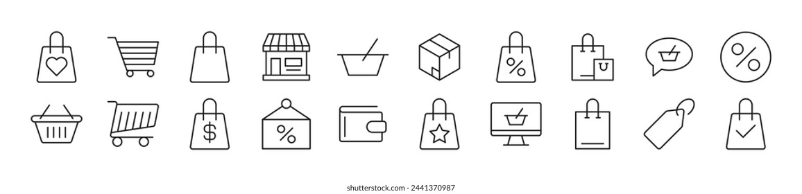 Shop linear vector icons collection. Editable stroke. Simple linear illustration for web sites, newspapers, articles book