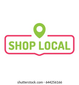 Shop local. Badge with pin map icon. Flat vector illustration on white background.