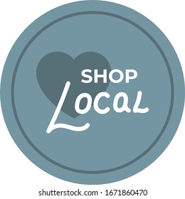 Shop Local Badge Vector Illustration Handmade Blue Heart Hand Lettered Cute Simple Icon Logo Isolated On White