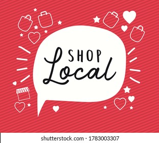 tienda local en burbuja con bolsos, corazones y estrellas diseño de la compra minorista y tema de mercado Ilustración vectorial