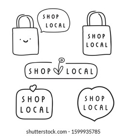 Shop local. Business concept. Set of hand drawn badges, icons. Flat vector illustrations on white background.