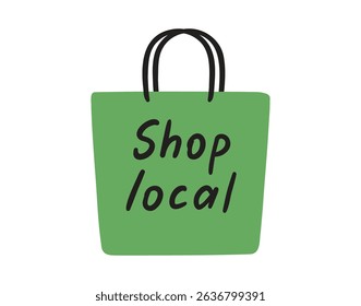 Shop local cute emblem element. Shop local lettering doodle hand drawn text. Vector illustration
