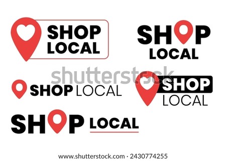 shop local icon with pointer position and heart illustration. Set of icons.