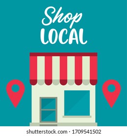 shop local poster with store building vector illustration design